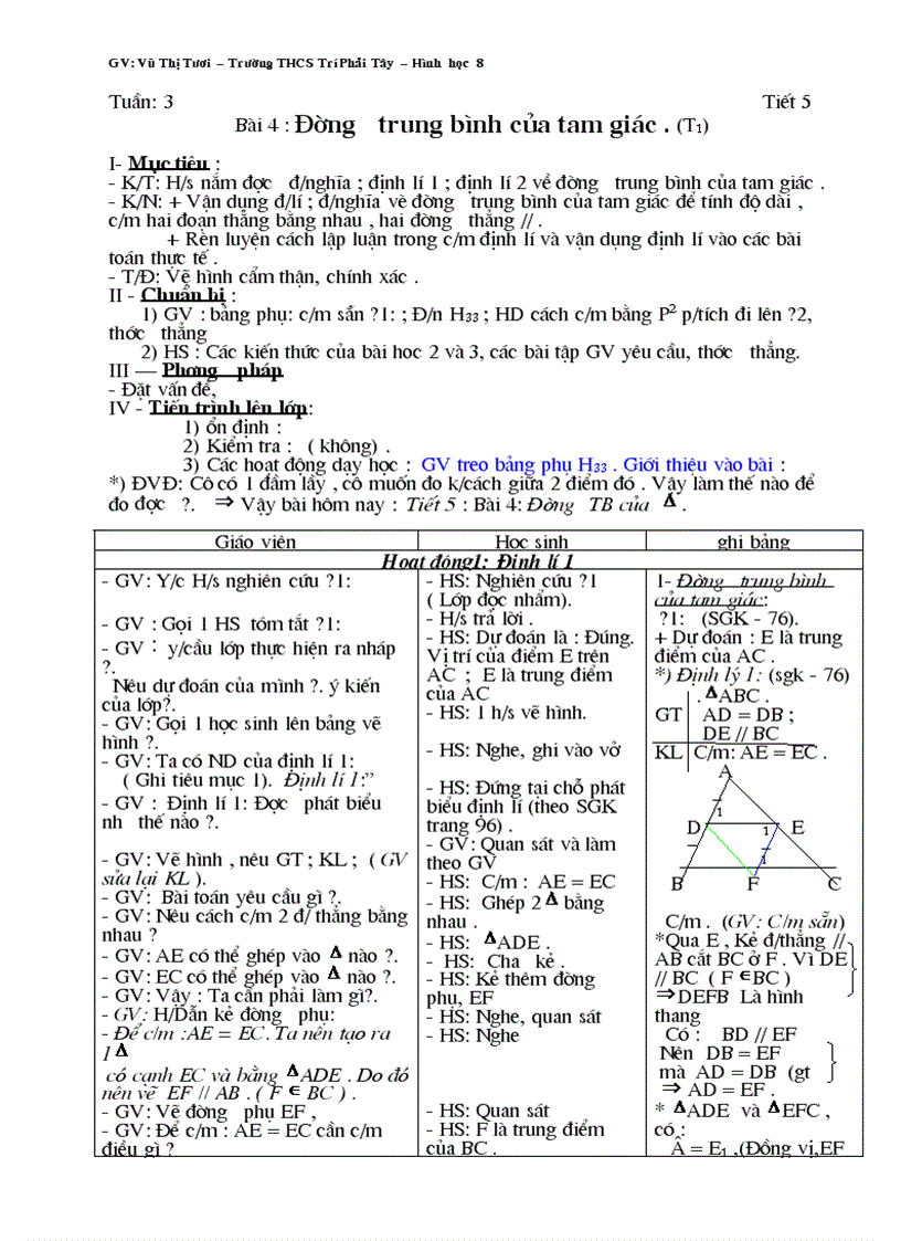 Giáo Án Toán lớp 8 Tuần 3