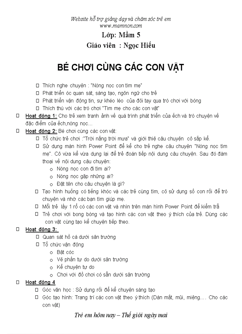 Đề tài Bé chơi cùng các con vật