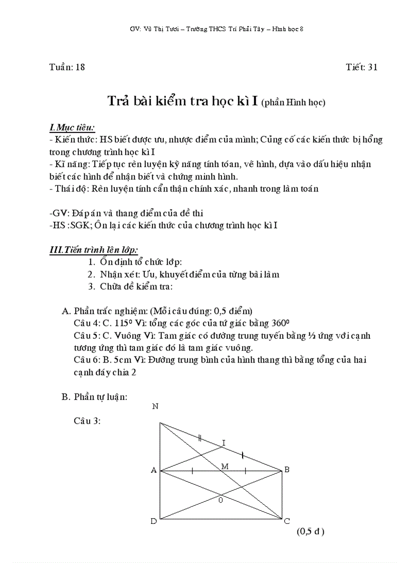 Giáo án toán lớp 8 tuần 18