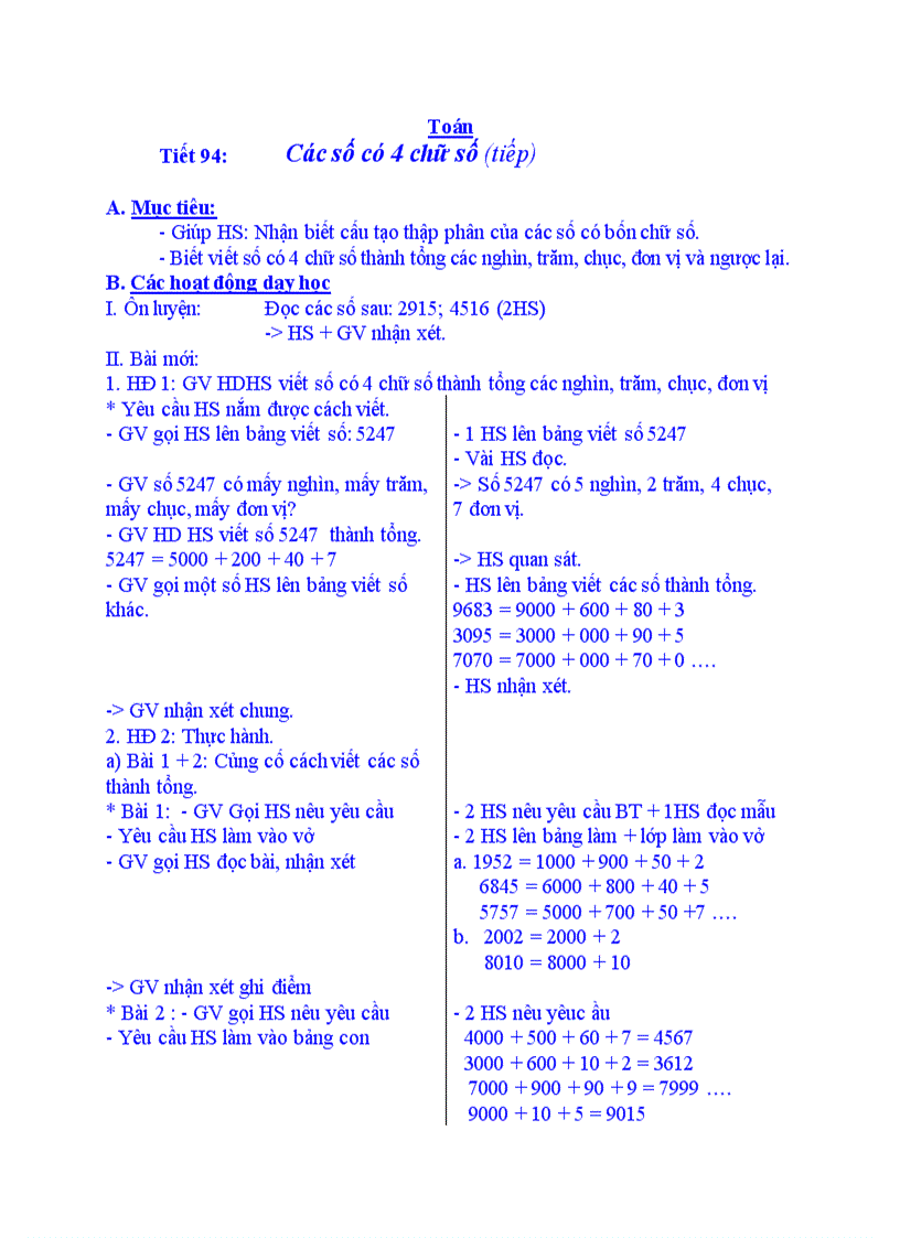 Toán Các số có 4 chữ số tiết 2