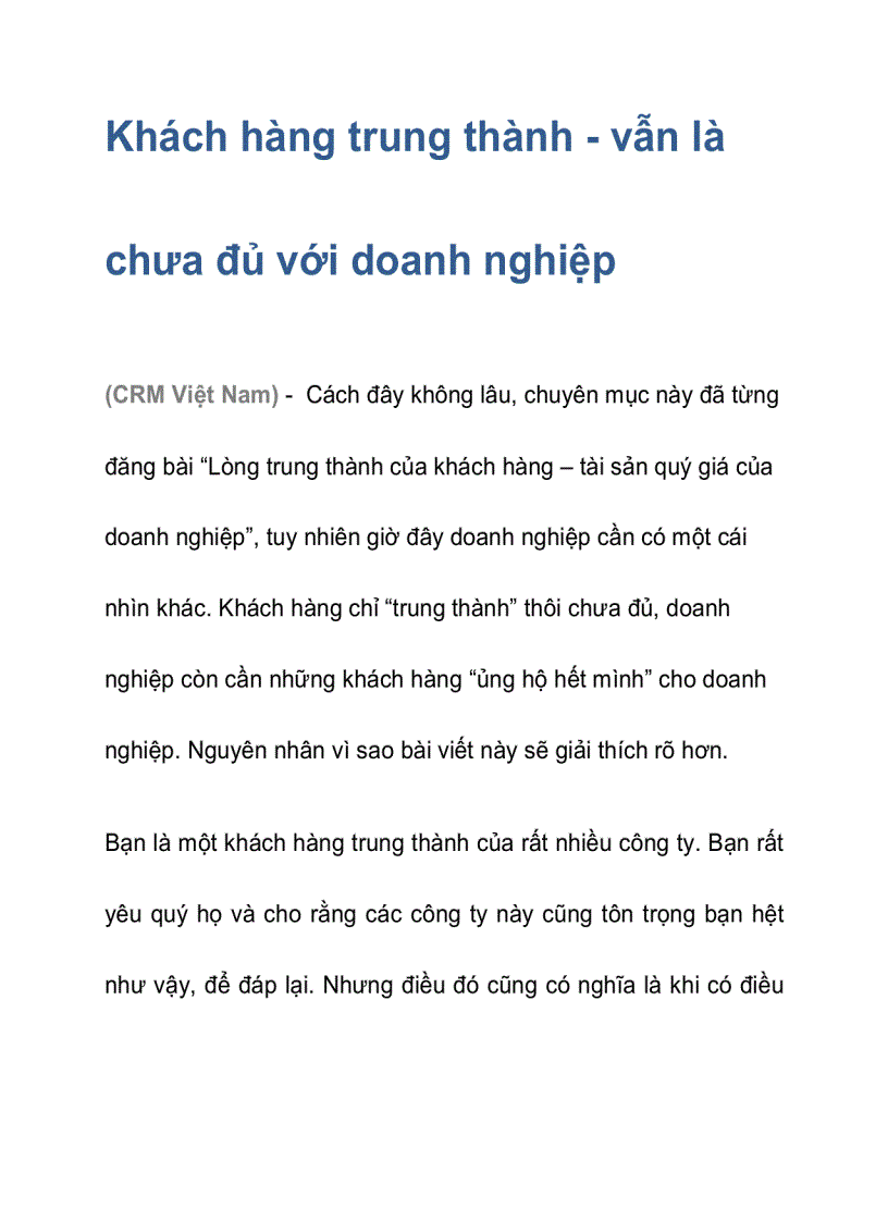 Khách hàng trung thành vẫn là chưa đủ với doanh nghiệp