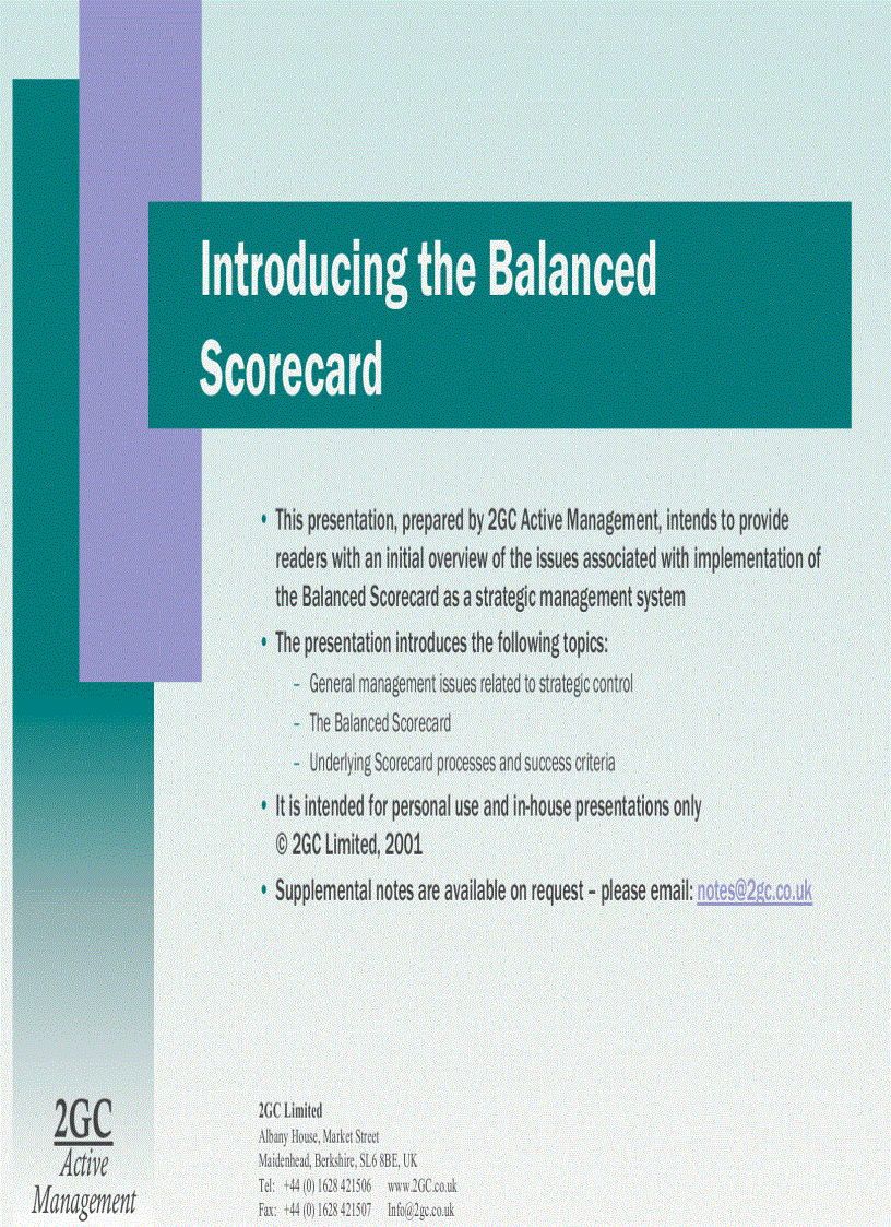 Introducing the Balanced Scorecard