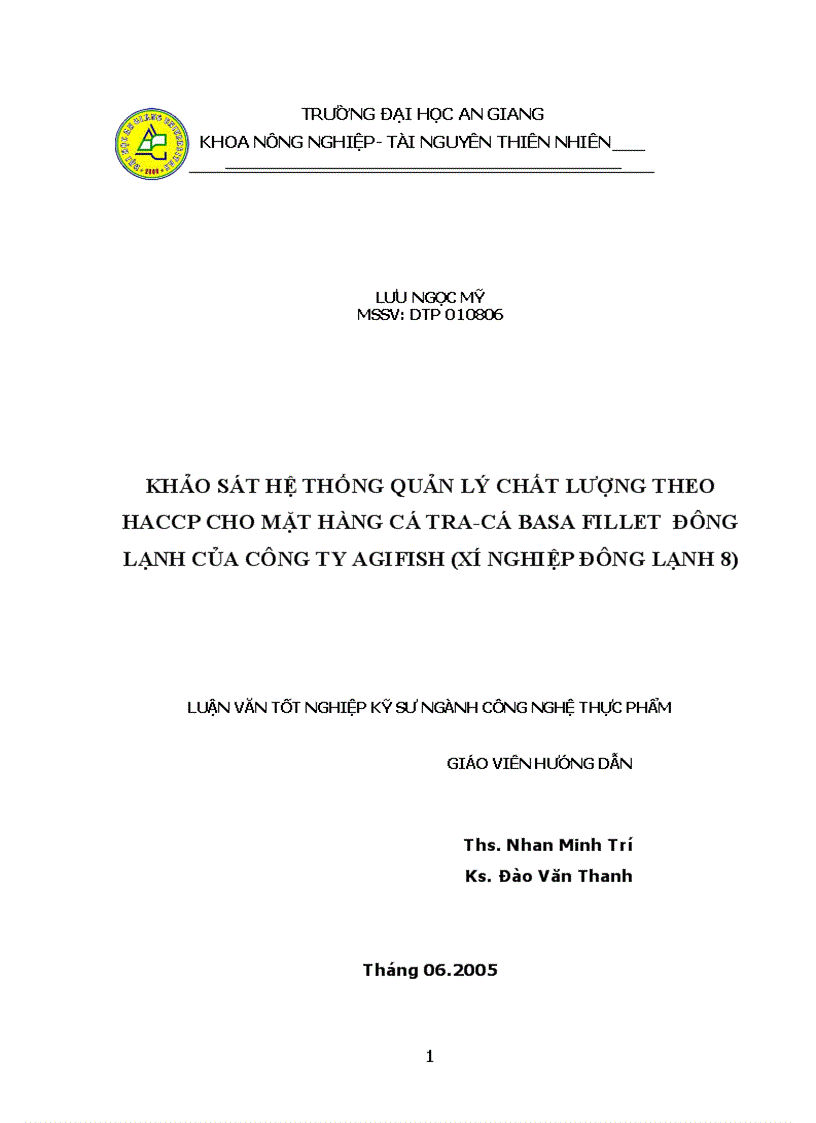 Luận văn HACCP mặt hàng cá tra cá basa đông lạnh