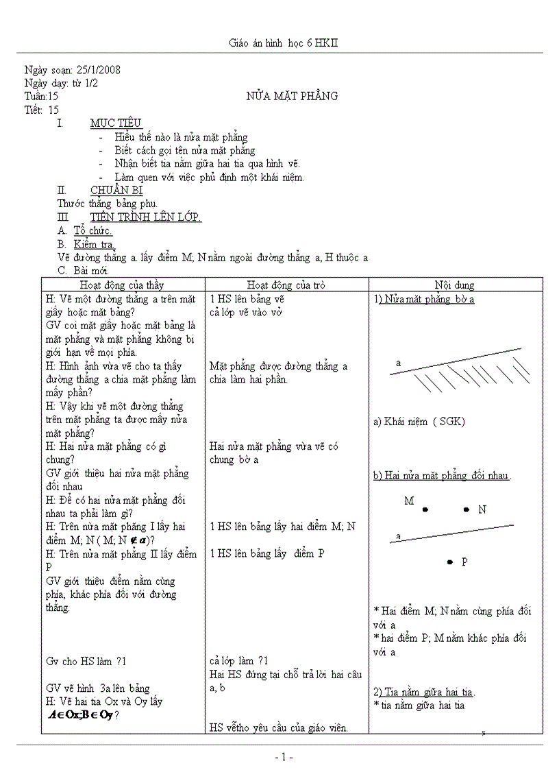 Giáo án Hình học 6 học kỳ II