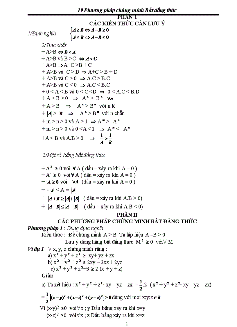 19 phương pháp chứng minh bất đẳng thức