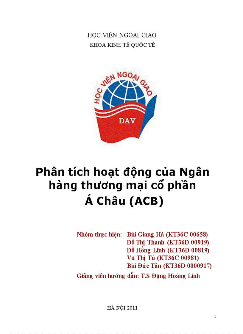 Phân tích hoạt động của Ngân hàng thương mại cổ phần Á Châu ACB