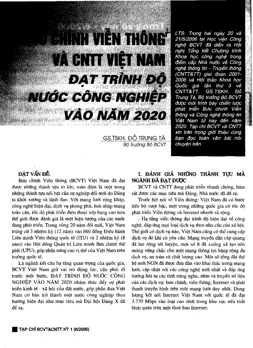 Bưu chính viễn thông và công nghệ thông tin Việt Nam đạt trình độ nước công nghiệp vào năm 2020