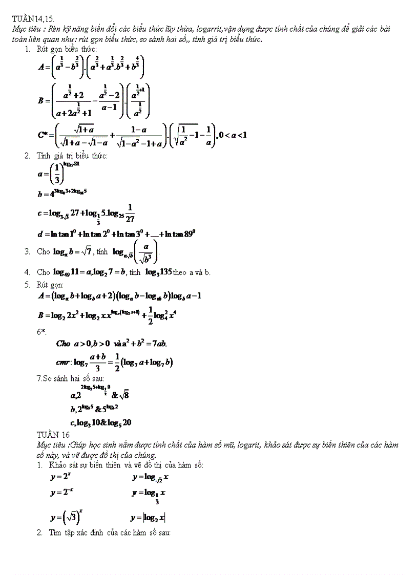 Chuyên đề lũy thừa logarrit
