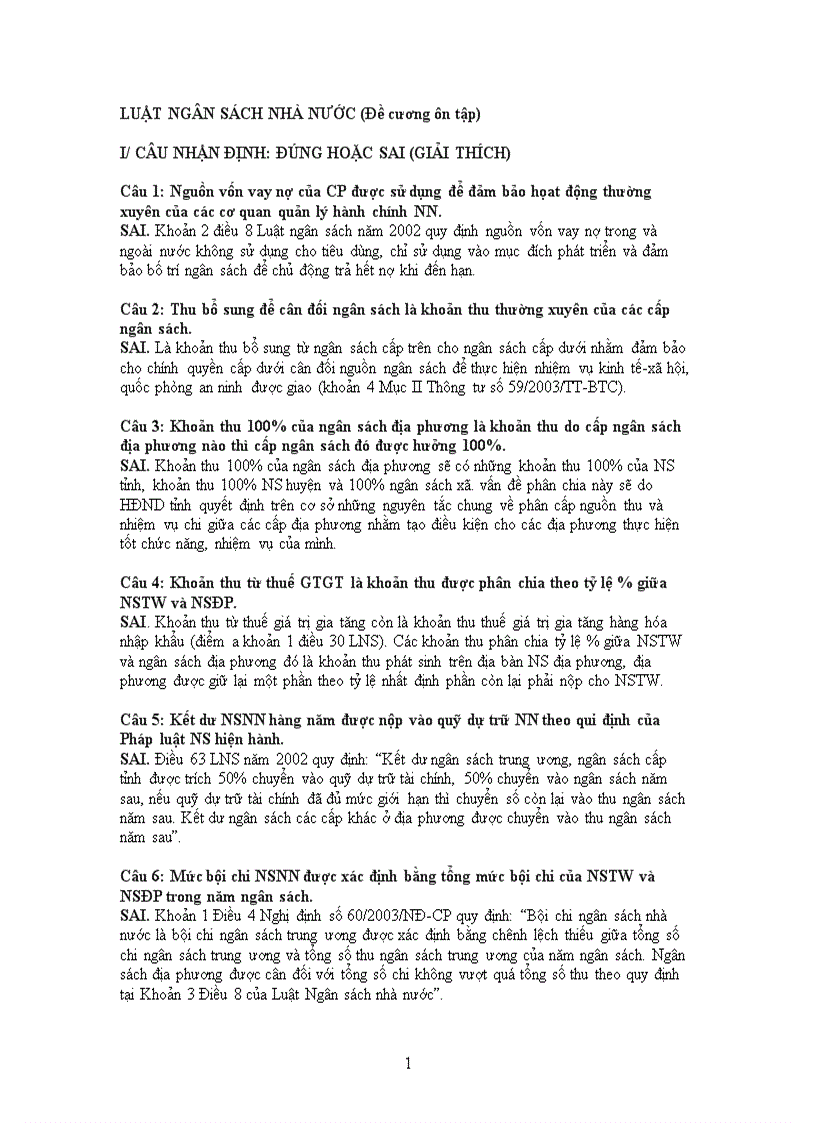 Câu hỏi NSNN 2