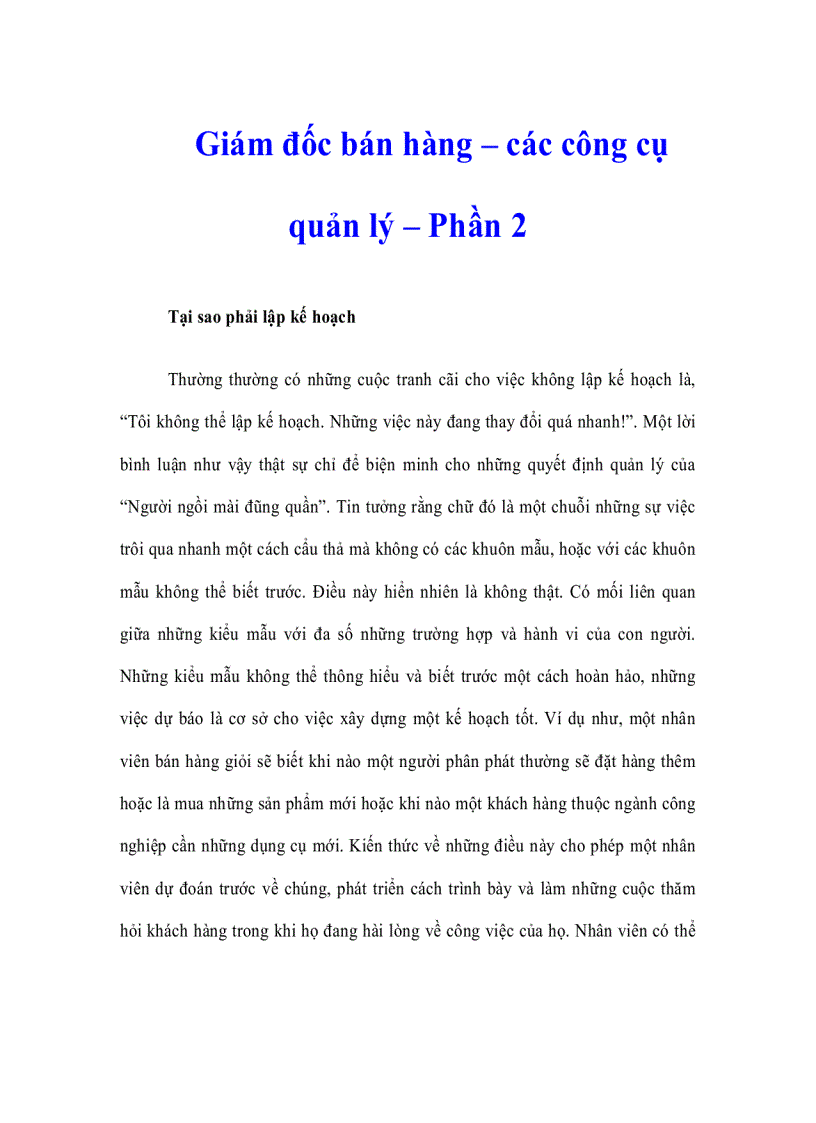 Giám đốc bán hàng các công cụ quản lý Phần 2