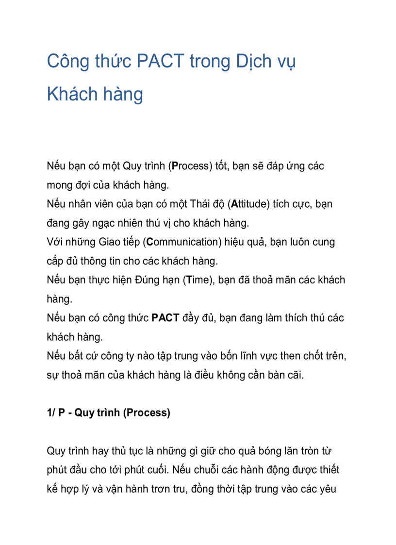 Công thức PACT trong Dịch vụ Khách hàng