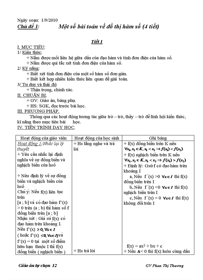 Giáo án giải tích lớp 12 chuẩn mới nhất năm học 2011 2012