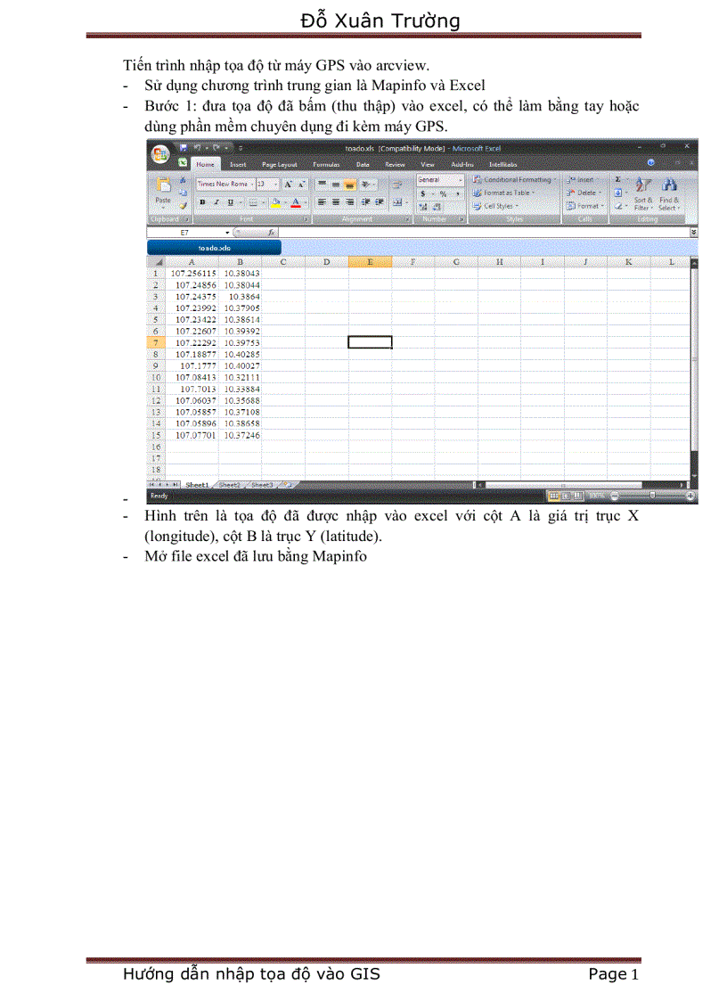 Hướng dẫn nhập tọa độ qua excel từ máy GPS vào Gis