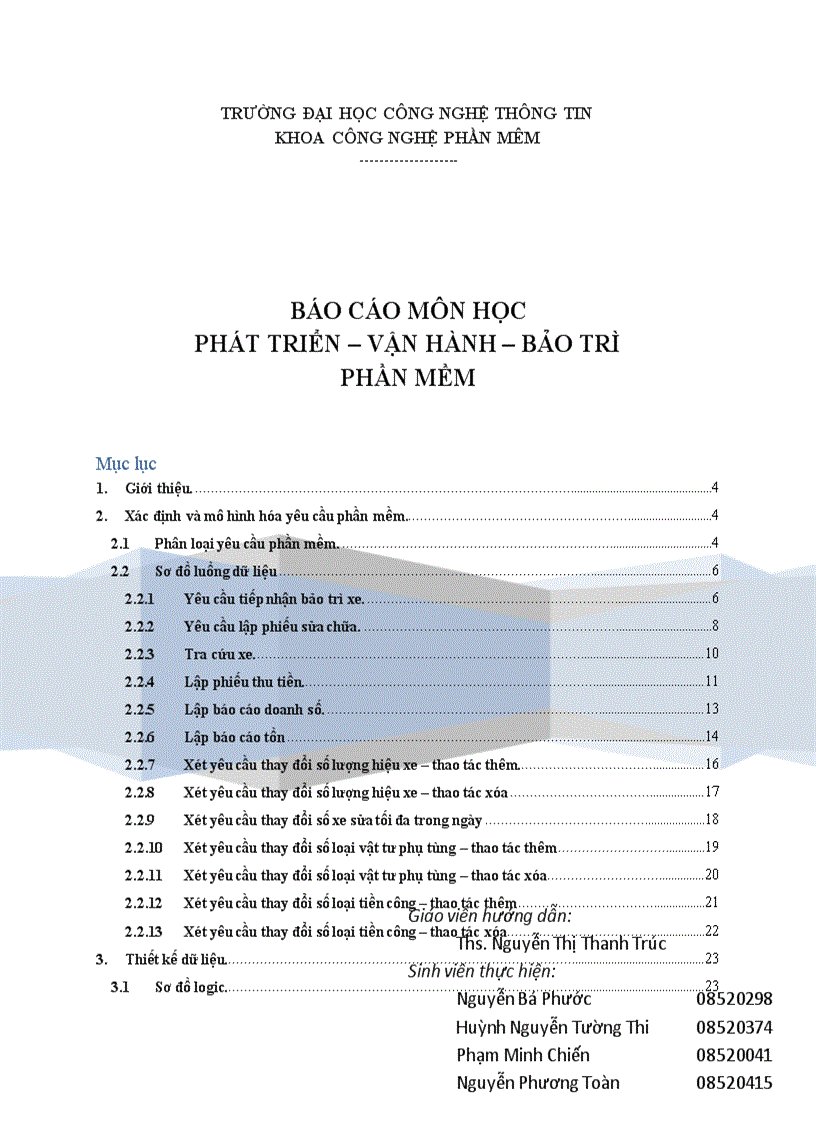 Quản lý gara ô tô đồ án nhập môn công nghệ phần mềm