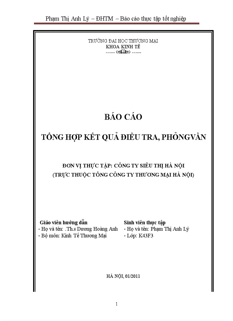 Thực tập tại siêu thị Hà nội