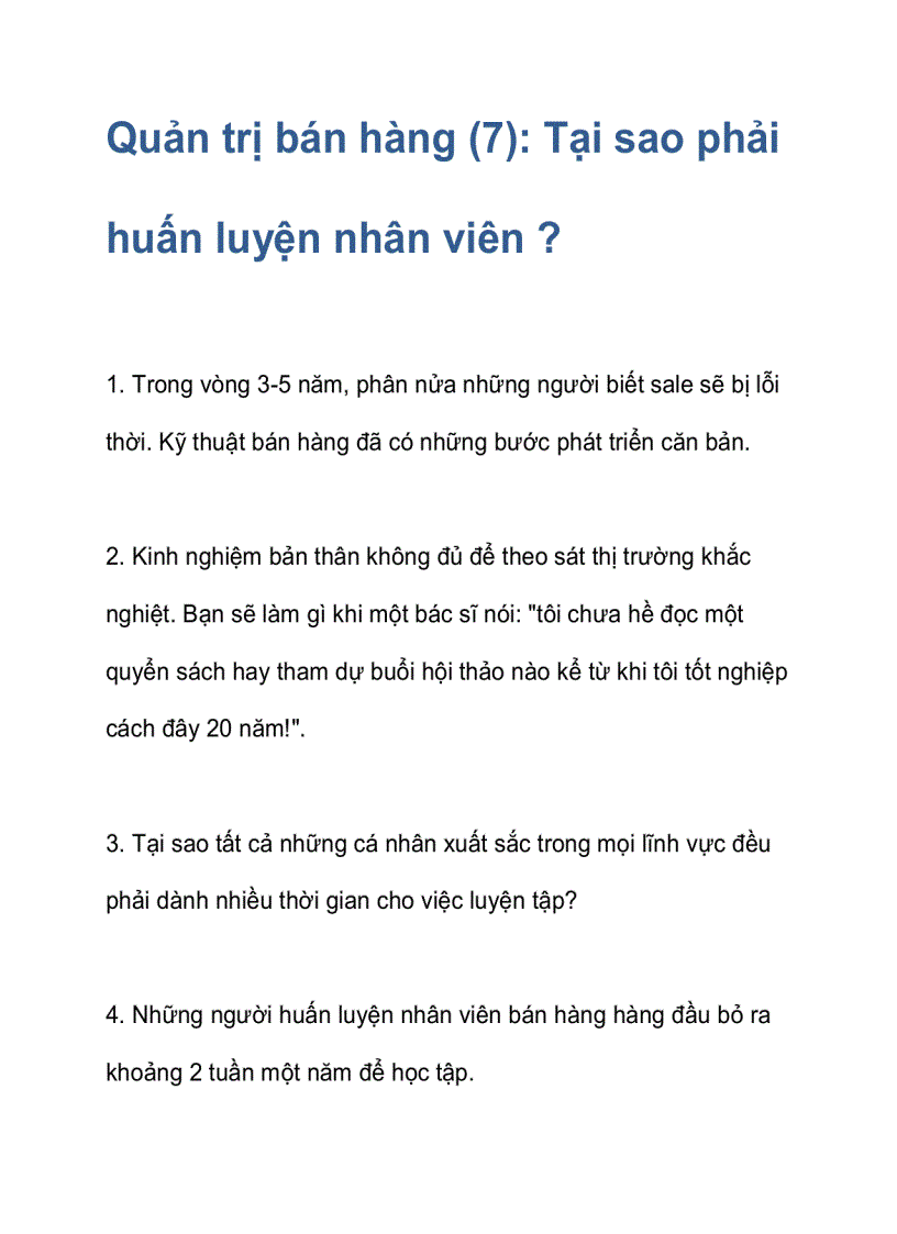 Quản trị bán hàng 7 Tại sao phải huấn luyện nhân viên