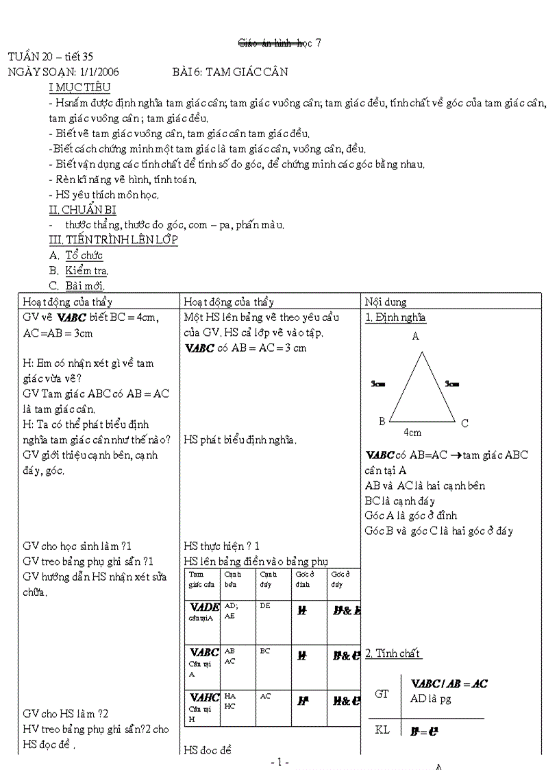 Giáo án Hình học 7 học kỳ II