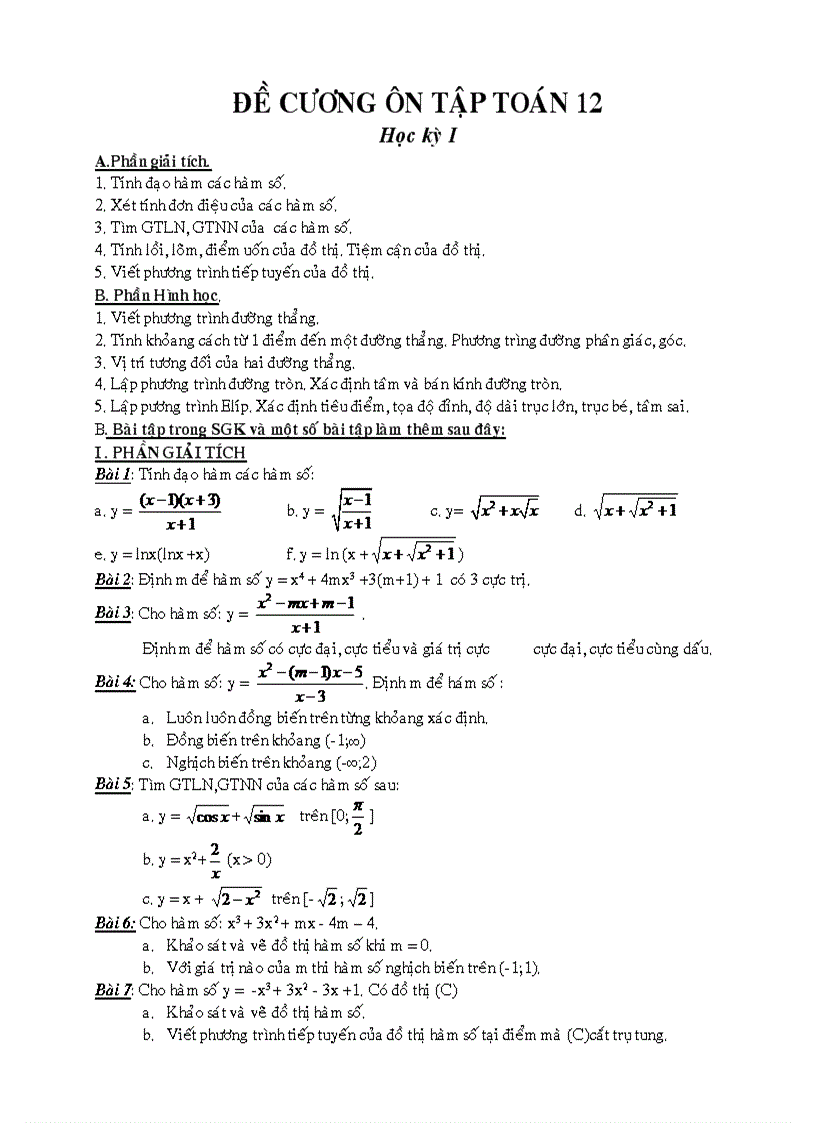 Dề cương toán 12