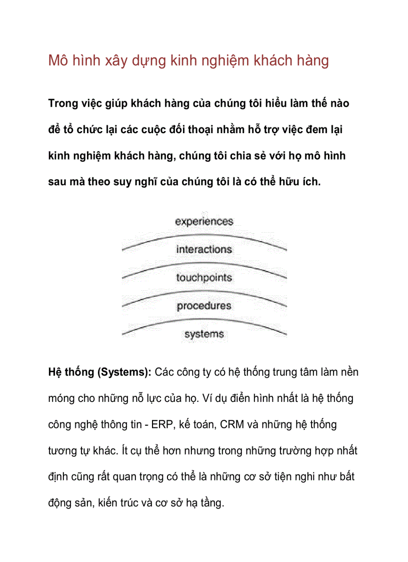 Mô hình xây dựng kinh nghiệm khách hàng