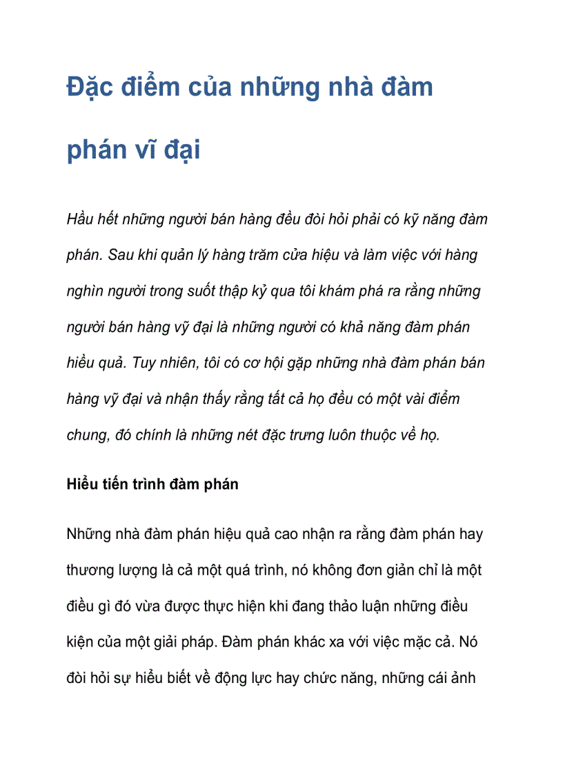 Đặc điểm của những nhà đàm phán vĩ đại