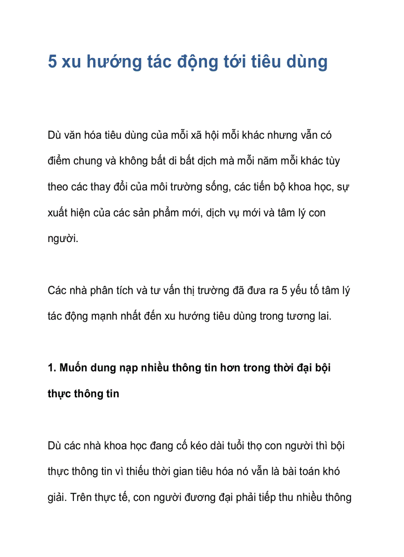 5 xu hướng tác động tới tiêu dùng