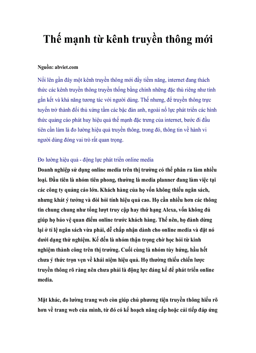 Thế mạnh từ kênh truyền thông mới