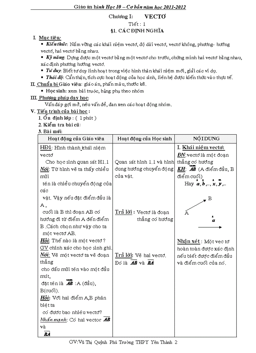 Giáo án hình học cơ bản 10 năm 2011 2012