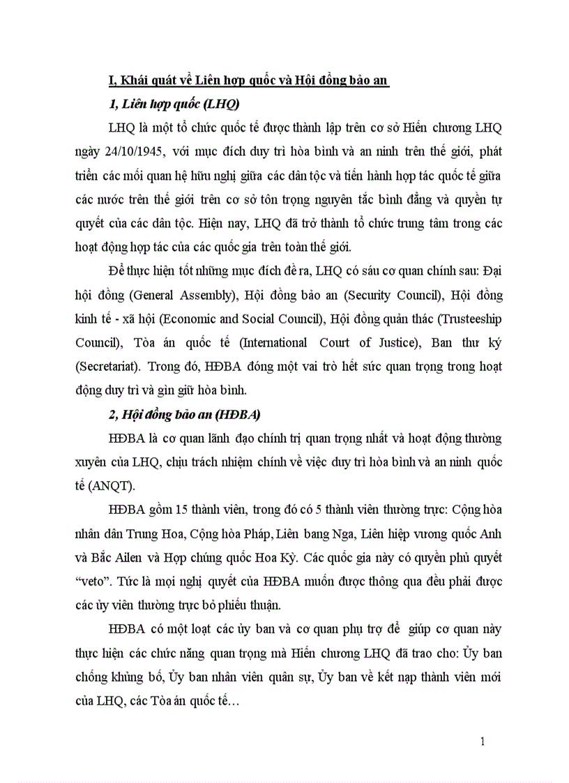 Vai trò của Hội đồng bảo an theo quy định của Hiến chương và thực tiễn hoạt động của Liên hợp quốc