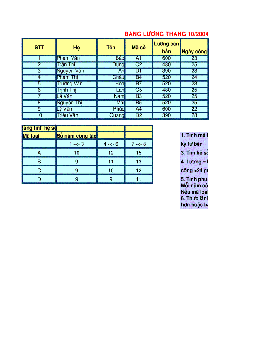 Bài tập Microsoft office Excel nâng cao Bài số 5