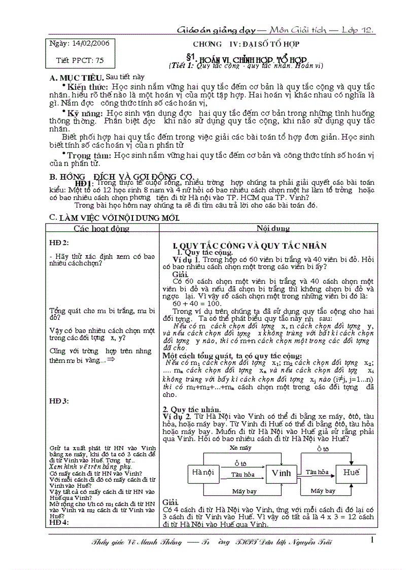 Bài 1 Hoán vị Chỉnh hợp Tổ hợp