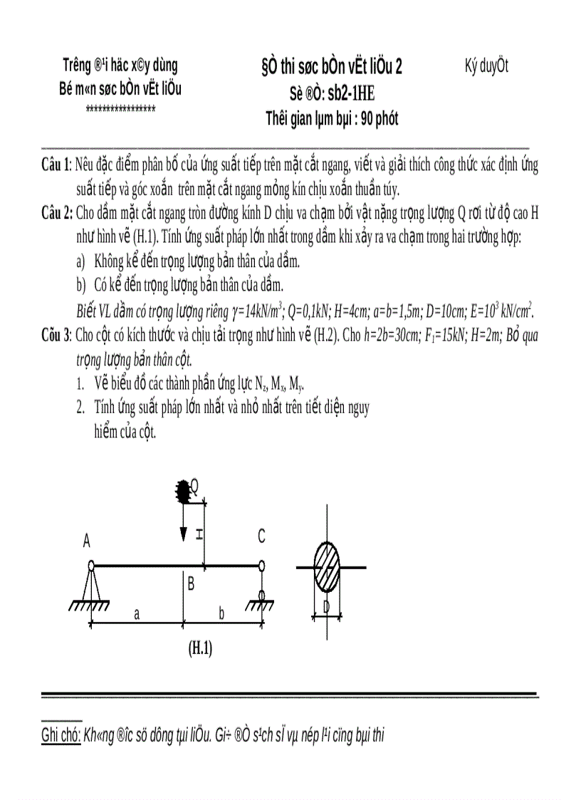 Đề thi sức bền vật liệu 2 đề số 4