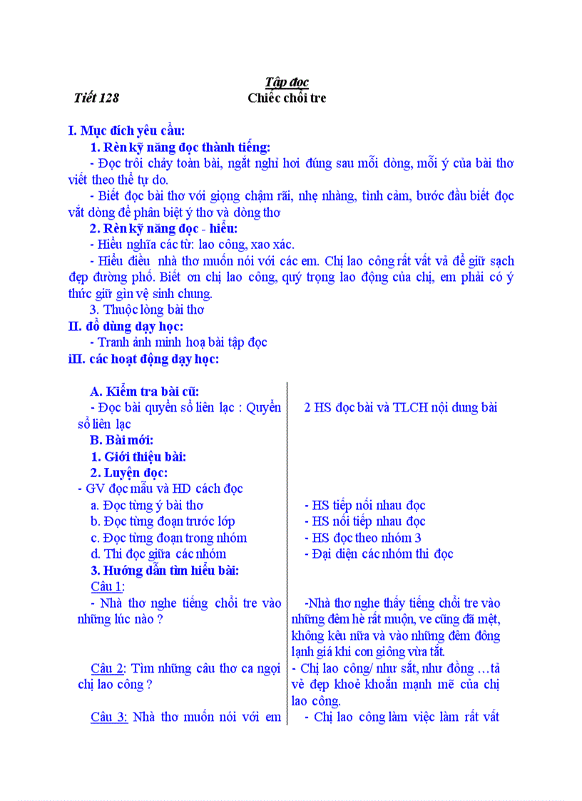 Tập đọc Chiếc chổi tre