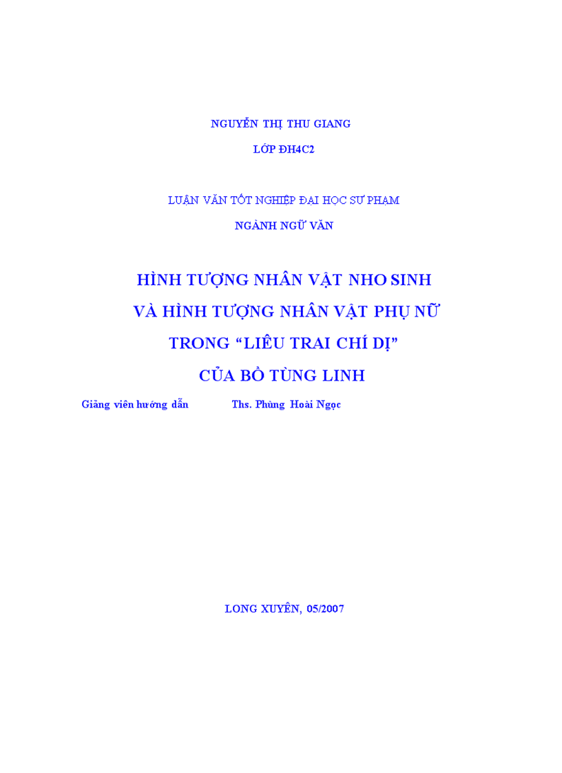 Hình tượng nhân vật nho sinh và hình tượng nhân vật phụ nữ trong Liêu trai chí dị