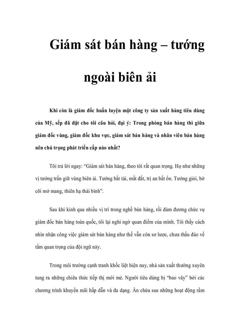 Giám sát bán hàng tướng ngoài biên ải