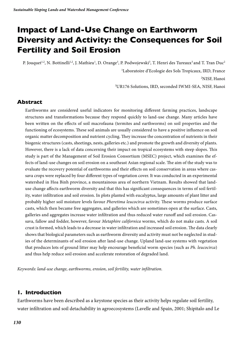 Ảnh hưởng của sự chuyển đổi sử dụng đất đối với sự phát triển loài giun đất Những hệ quả cho đất màu mỡ và xói mòn đất