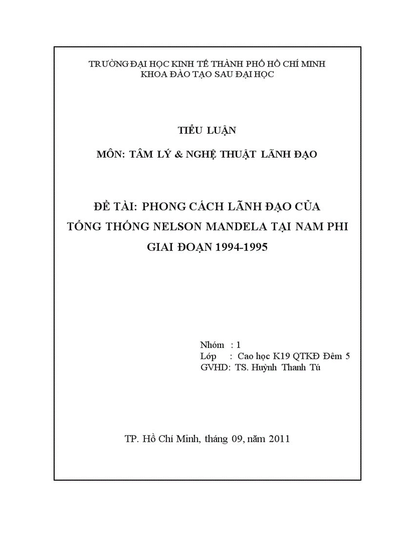 Phong cách lãnh đạo của tổng thống nelson mandela tại nam phigiai đoạn 1994 1995