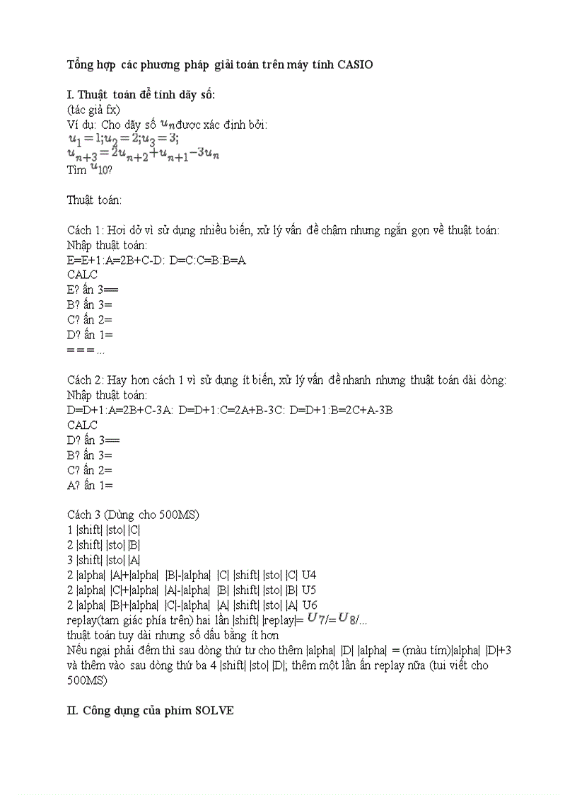 Tổng hợp các phương pháp giải toán trên máy tính Casio