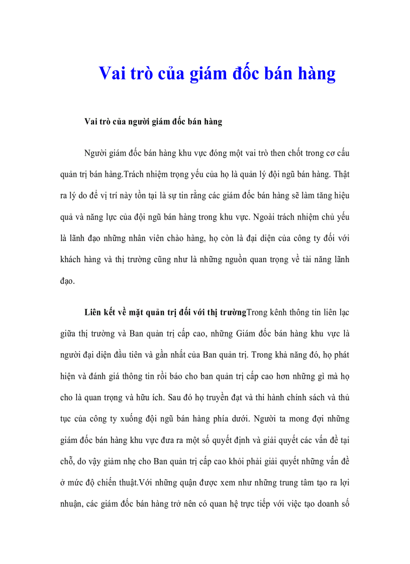 Vai trò của giám đốc bán hàng