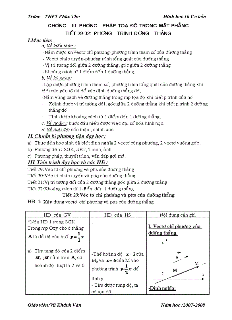 Chương III Bài 1 Phương trình đường thẳng