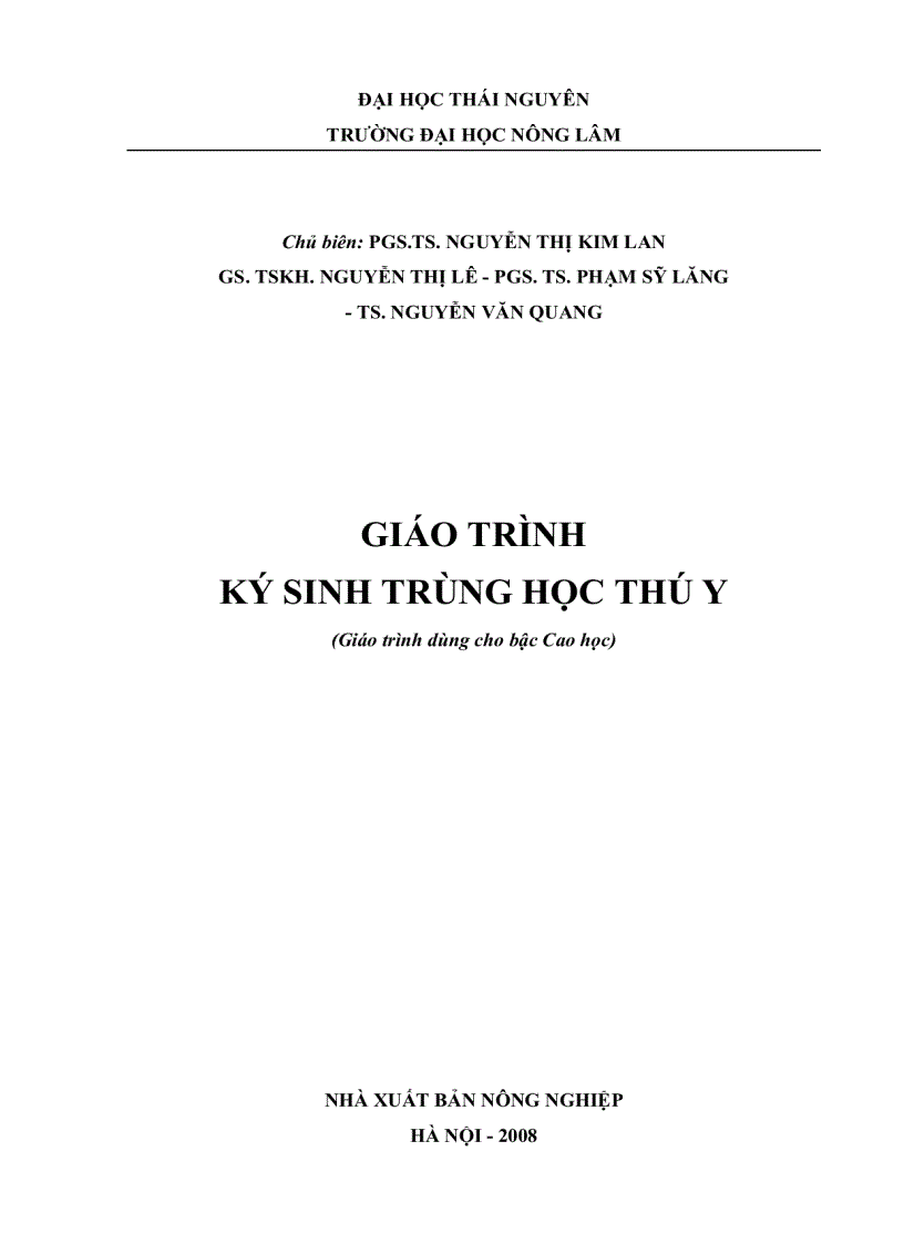 GIÁO TRÌNH CAO HỌC Ký sinh trùng học thú y