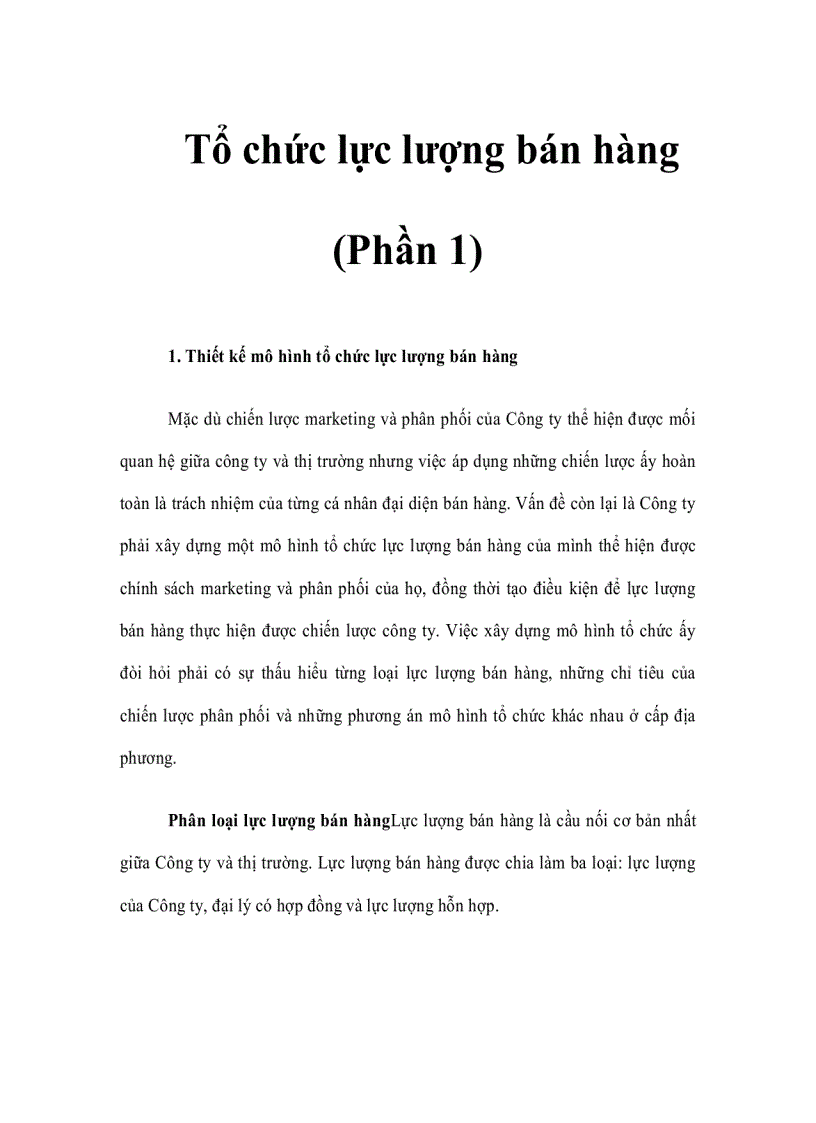 Tổ chức lực lượng bán hàng Phần 1