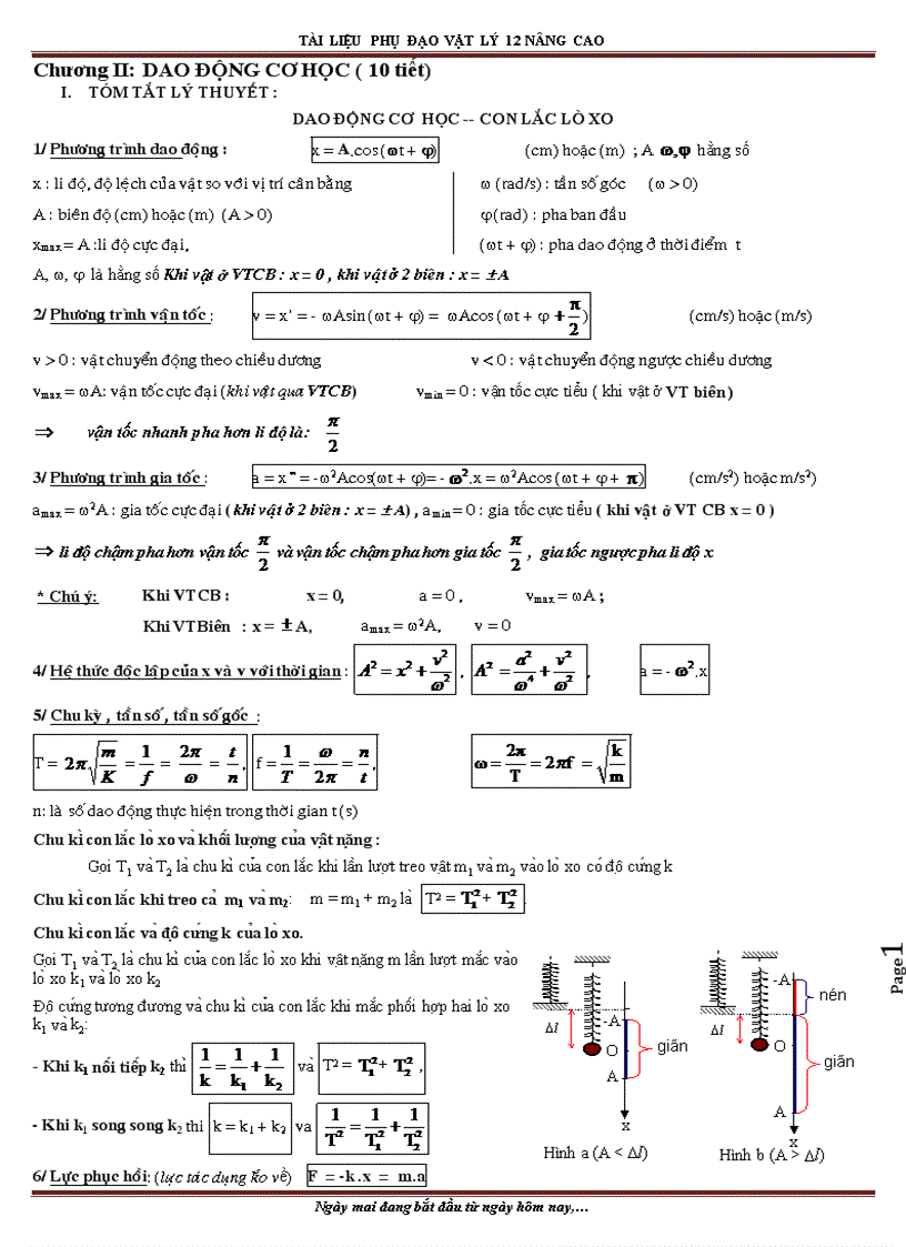 Phụ đạo Vật lý 12 NC