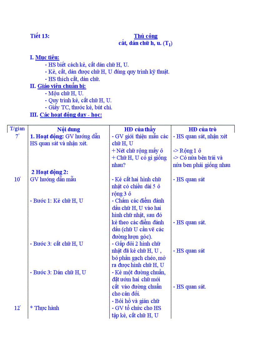 Thủ công Cắt dán chữ h u T1