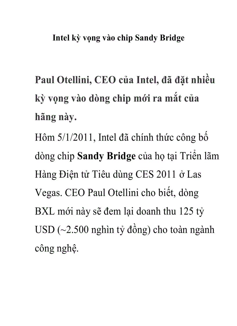 Intel kỳ vọng vào chip Sandy Bridge