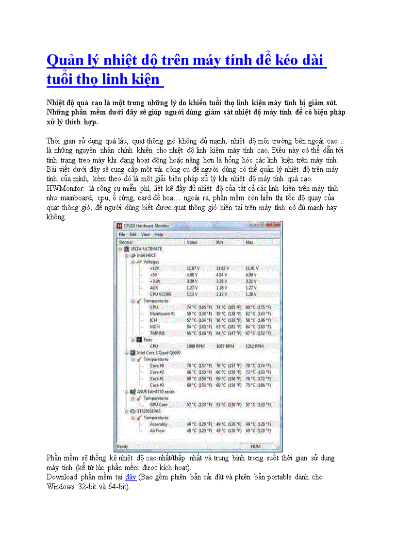 Quản lý nhiệt độ trên máy tính để kéo dài tuổi thọ linh kiện