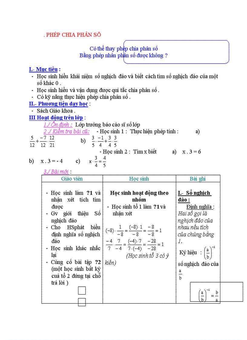 Toán PHÉP CHIA PHÂN SỐ