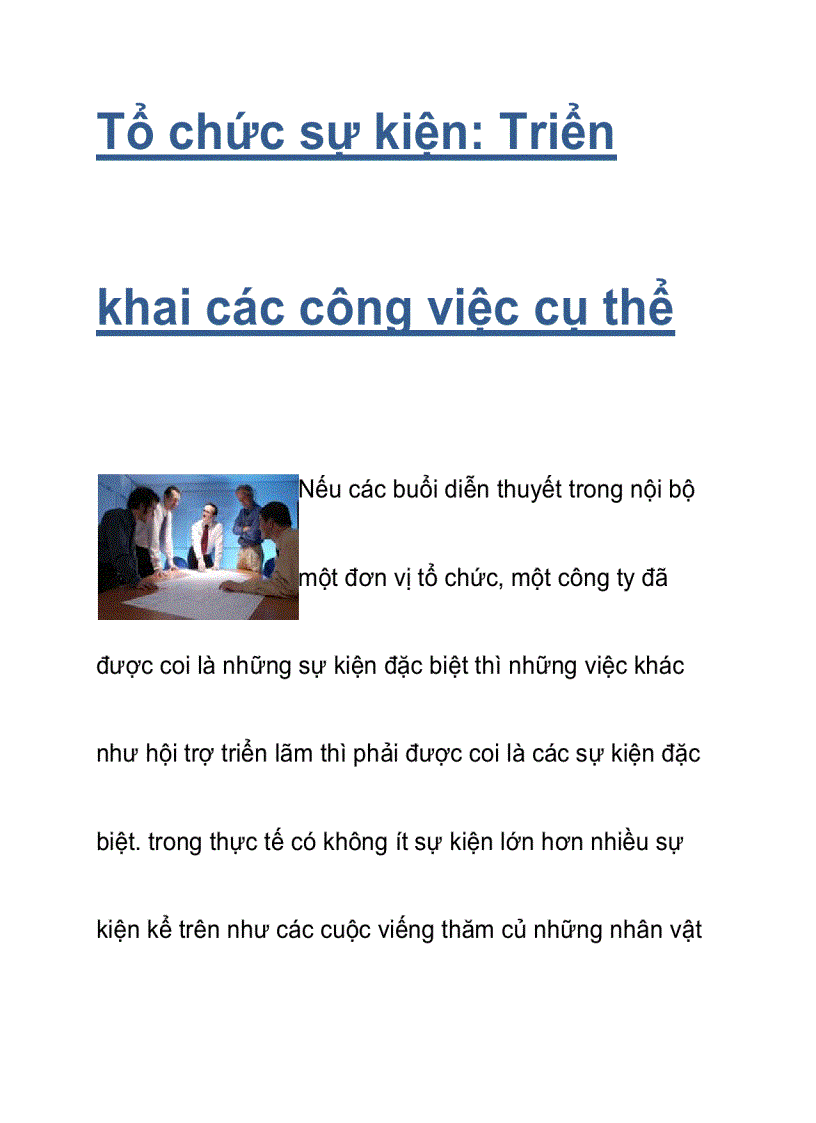 Tổ chức sự kiện Triển khai các công việc cụ thể