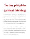 Tư duy phê phán critical thinking