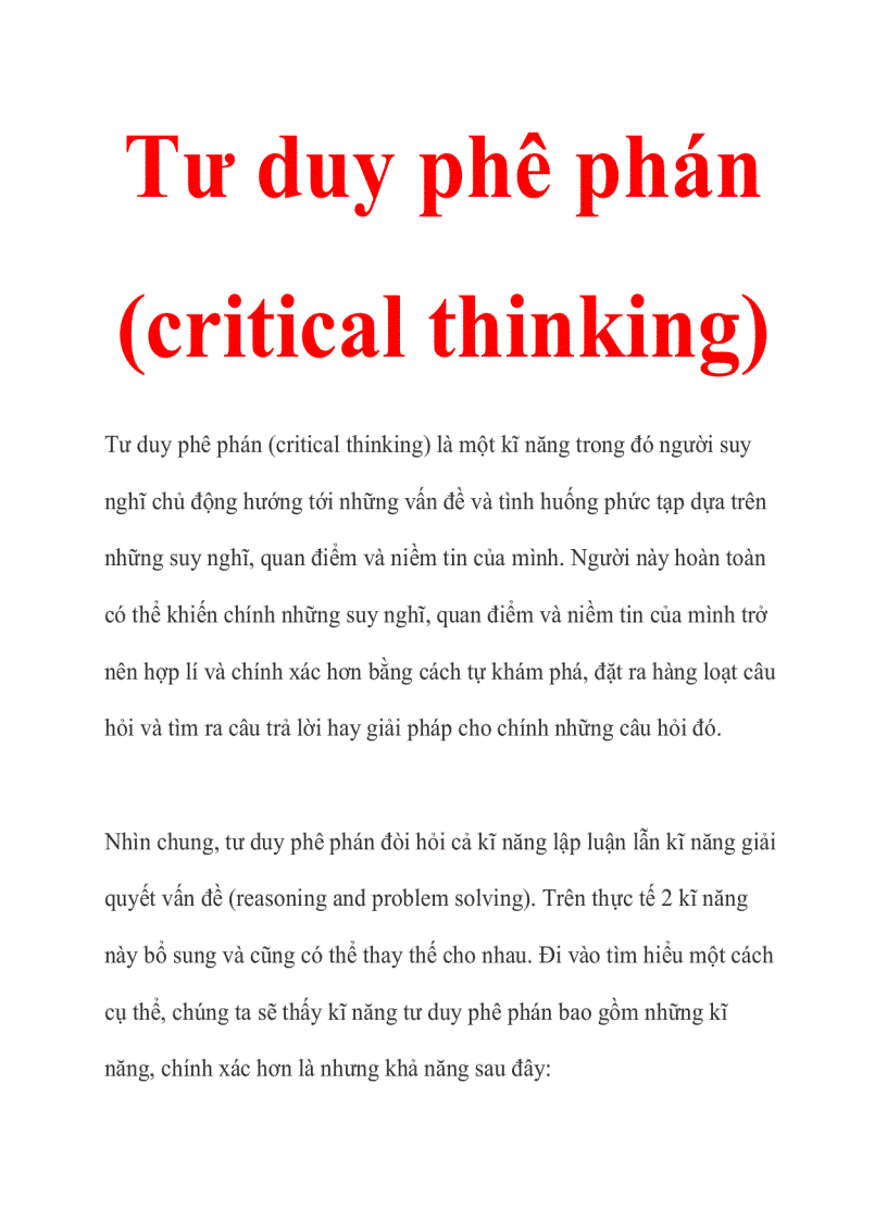 Tư duy phê phán critical thinking