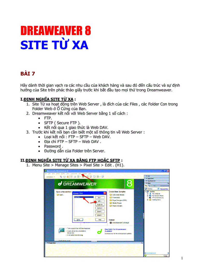 Dreaweaver 8 site từ xa